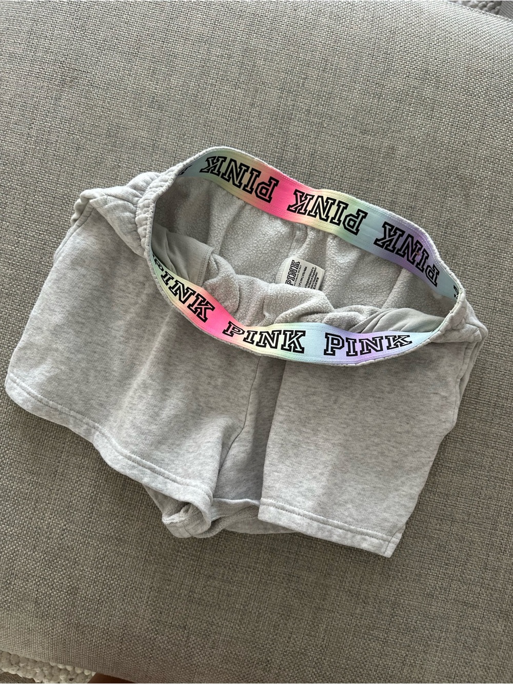 PINK Victoria's Secret Girls' Gray Lounge Shorts with Rainbow Logo Waistband